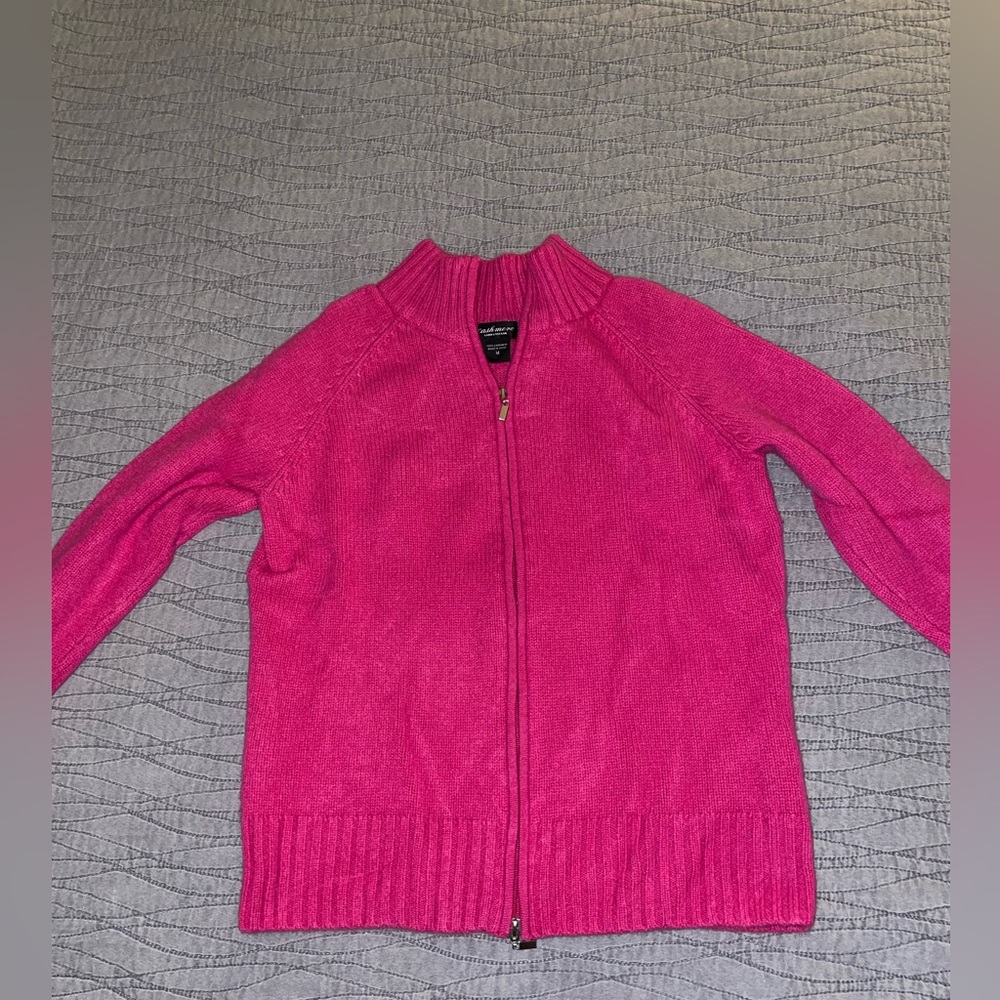 Lord & Taylor 100% Cashmere Hot Pink Zipper Jacket Size M